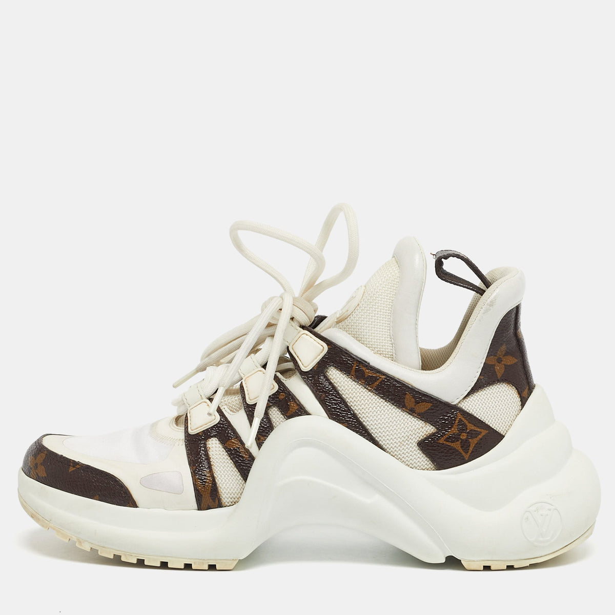 Louis Vuitton White/Brown Monogram Canvas and Mesh Archlight Lace Up Sneakers Size 37.5