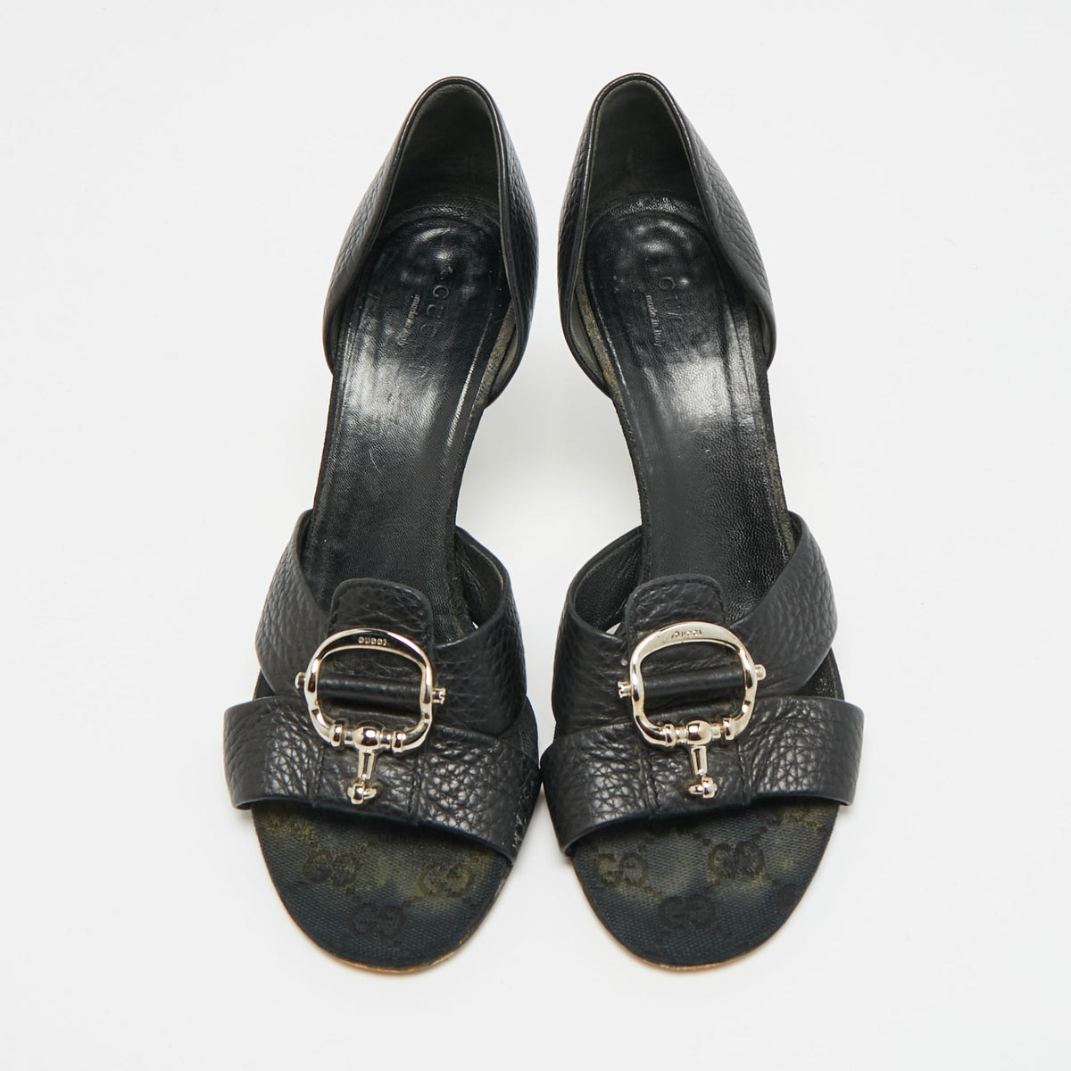 Gucci Horsebit Size 36.5 Black Leather D'orsay Open Toe Pumps