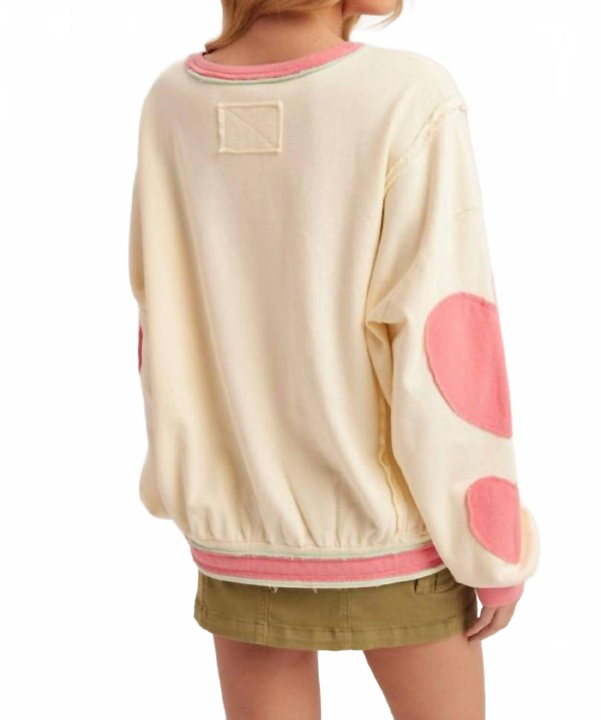 Heart Patch Sweatshirt In Beige/ Pink