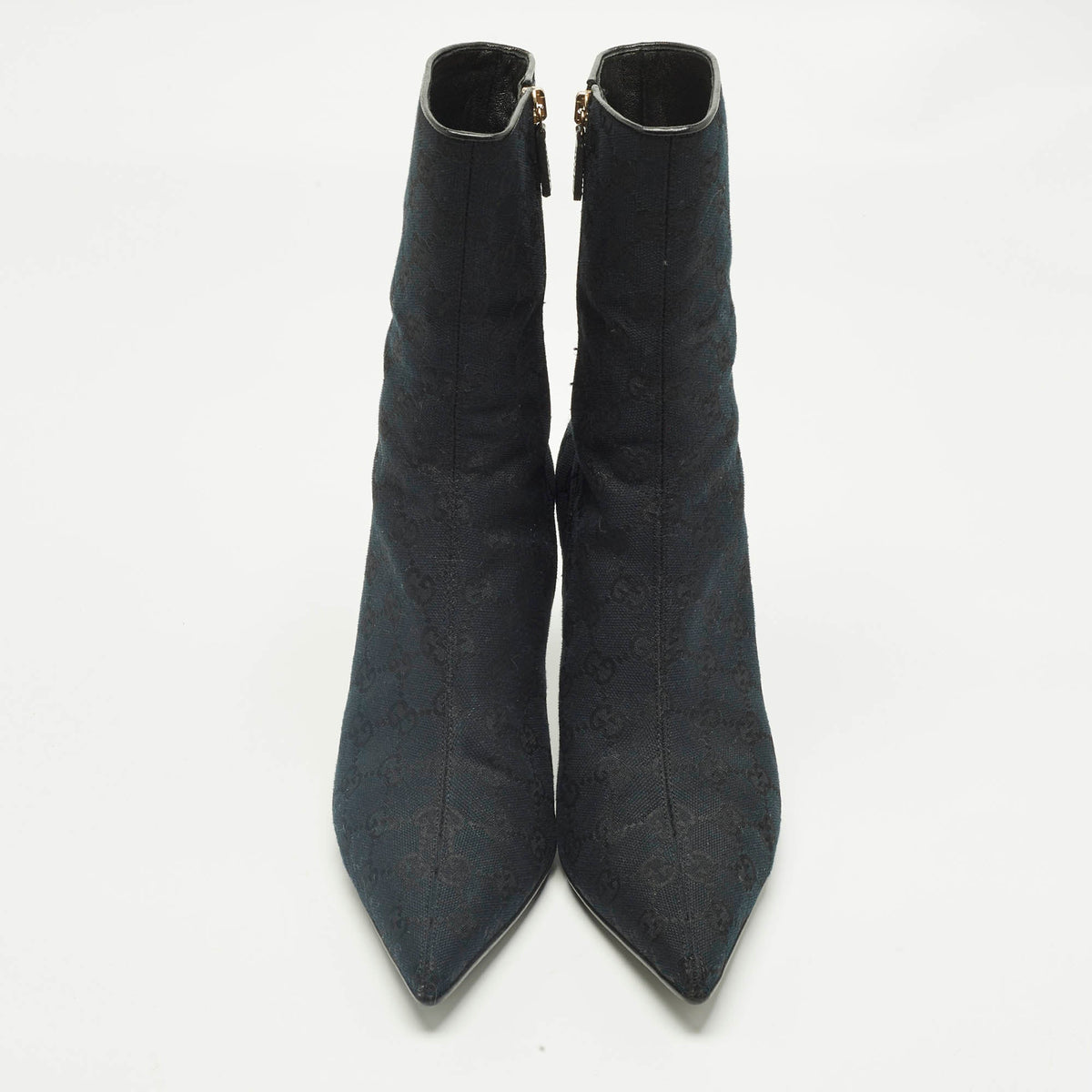 Gucci Navy Blue/Black GG Canvas Pointed Toe Ankle Length Boots Size 39