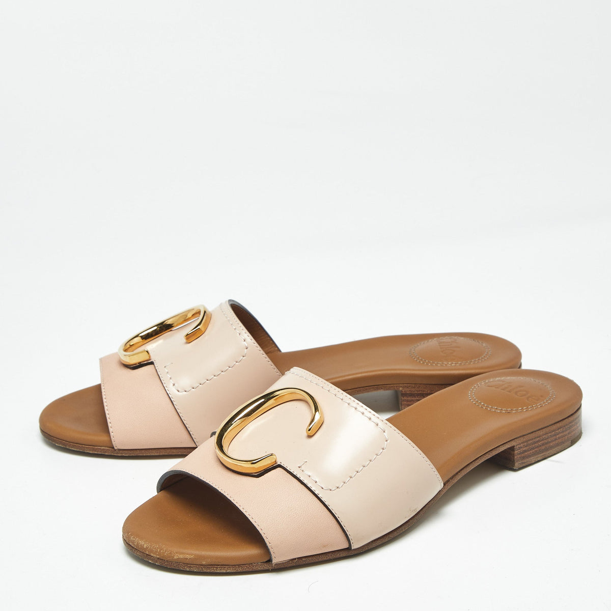 Chloe Pink/Cream Leather Flat Slides Size 35
