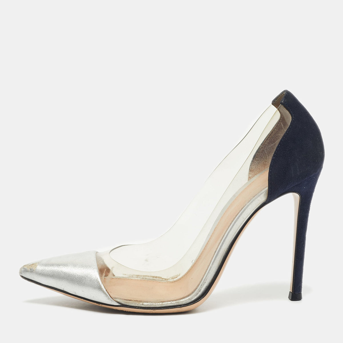 Gianvito Rossi Blue/Silver Suede and PVC Plexi Pumps Size 36