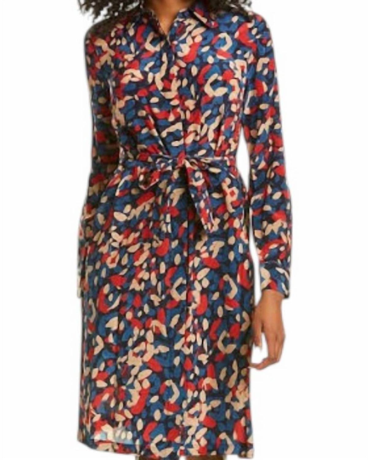 Long Sleeve Graphic Midi Dress In Multi
