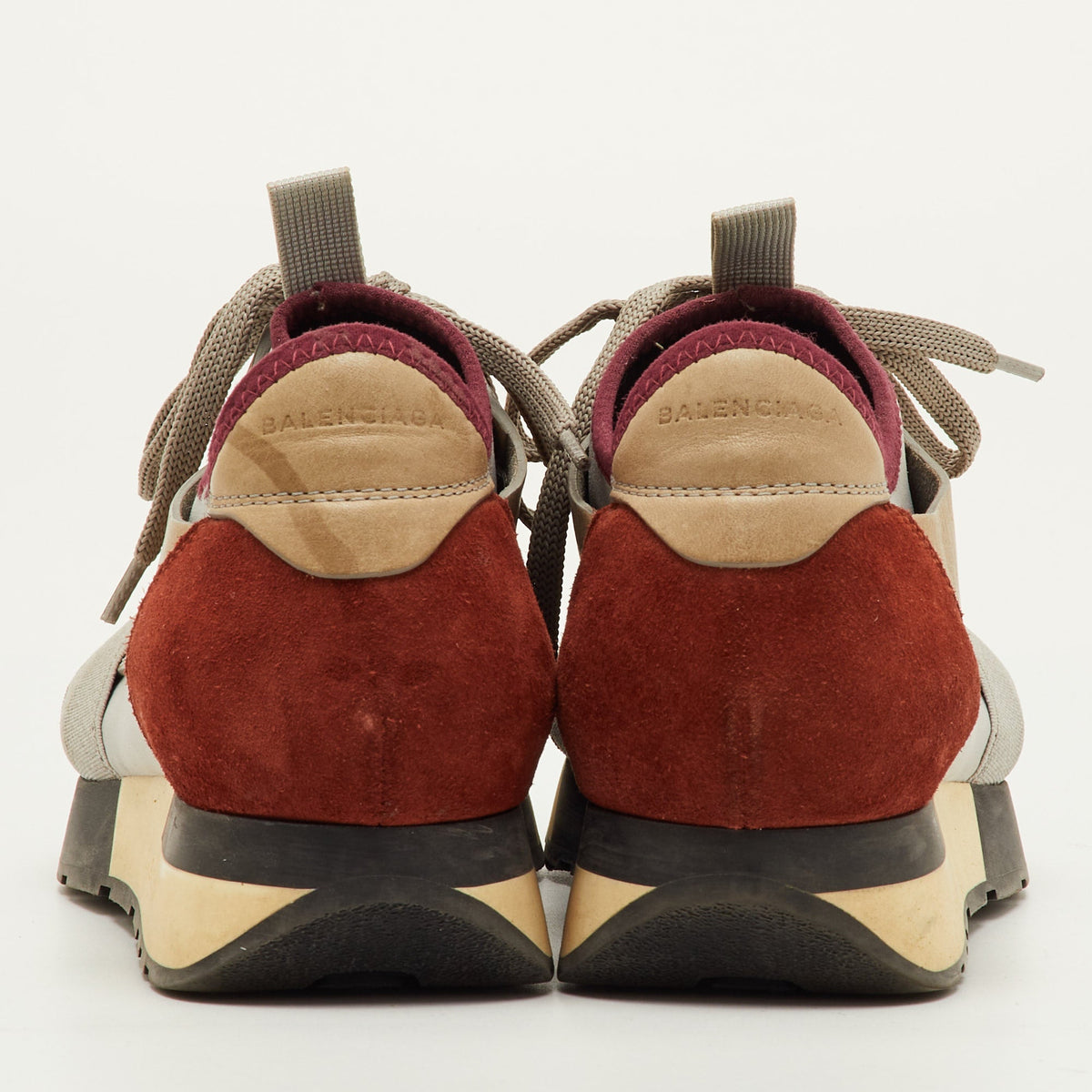 Balenciaga Race Runner Size 36 Grey/Maroon Leather  Mesh and Neoprene Lace Up Sneakers
