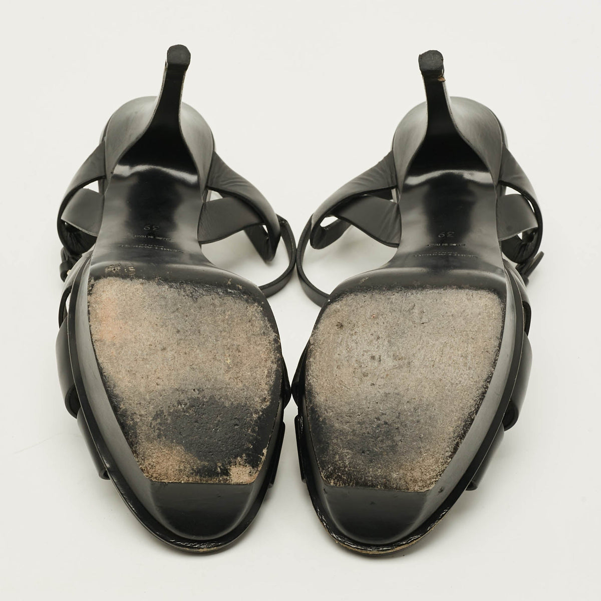 Saint Laurent Tribute Size 39 Black Leather Platform Sandals