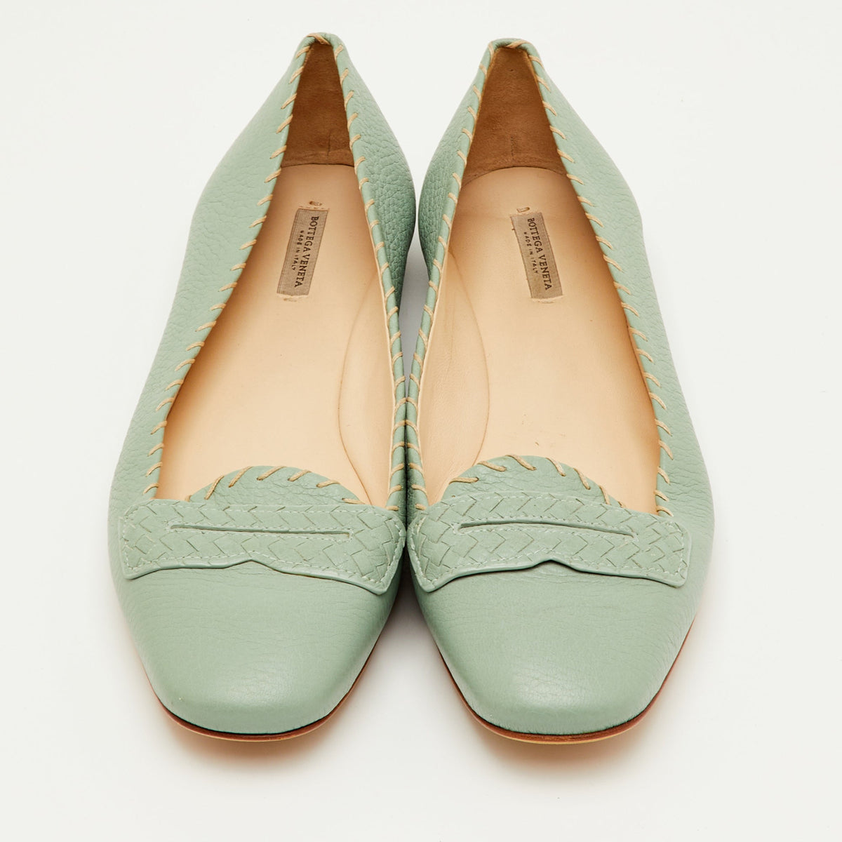 Bottega Veneta Size 38 Green Leather Ballet Flats