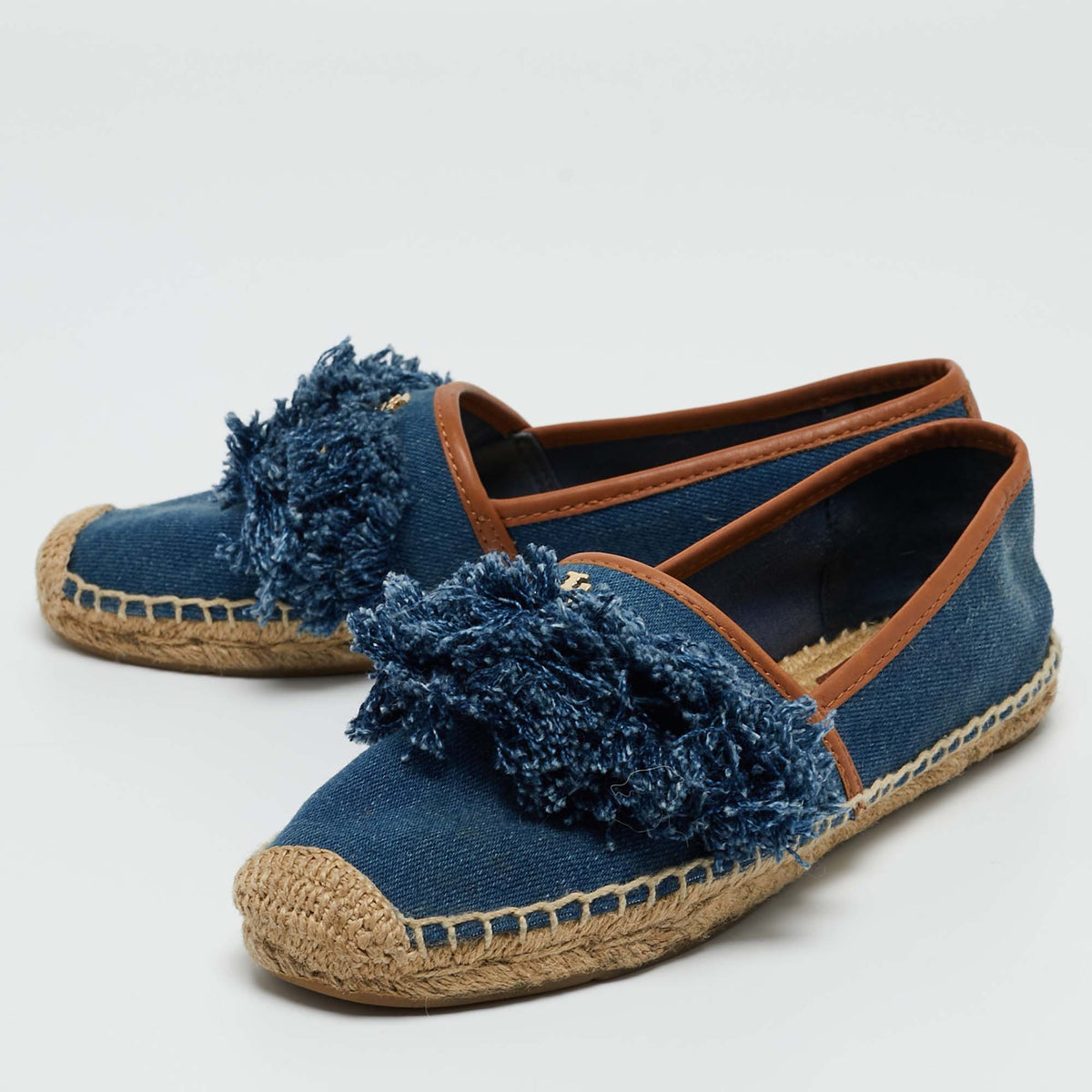 Tory Burch Blue Denim Shaw Espadrille Flats Size 38