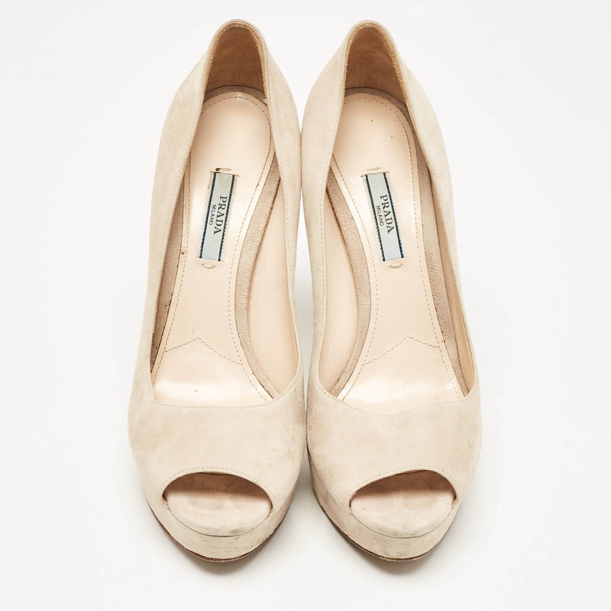 Prada Beige Suede Peep Toe Platform Pumps Size 39.5