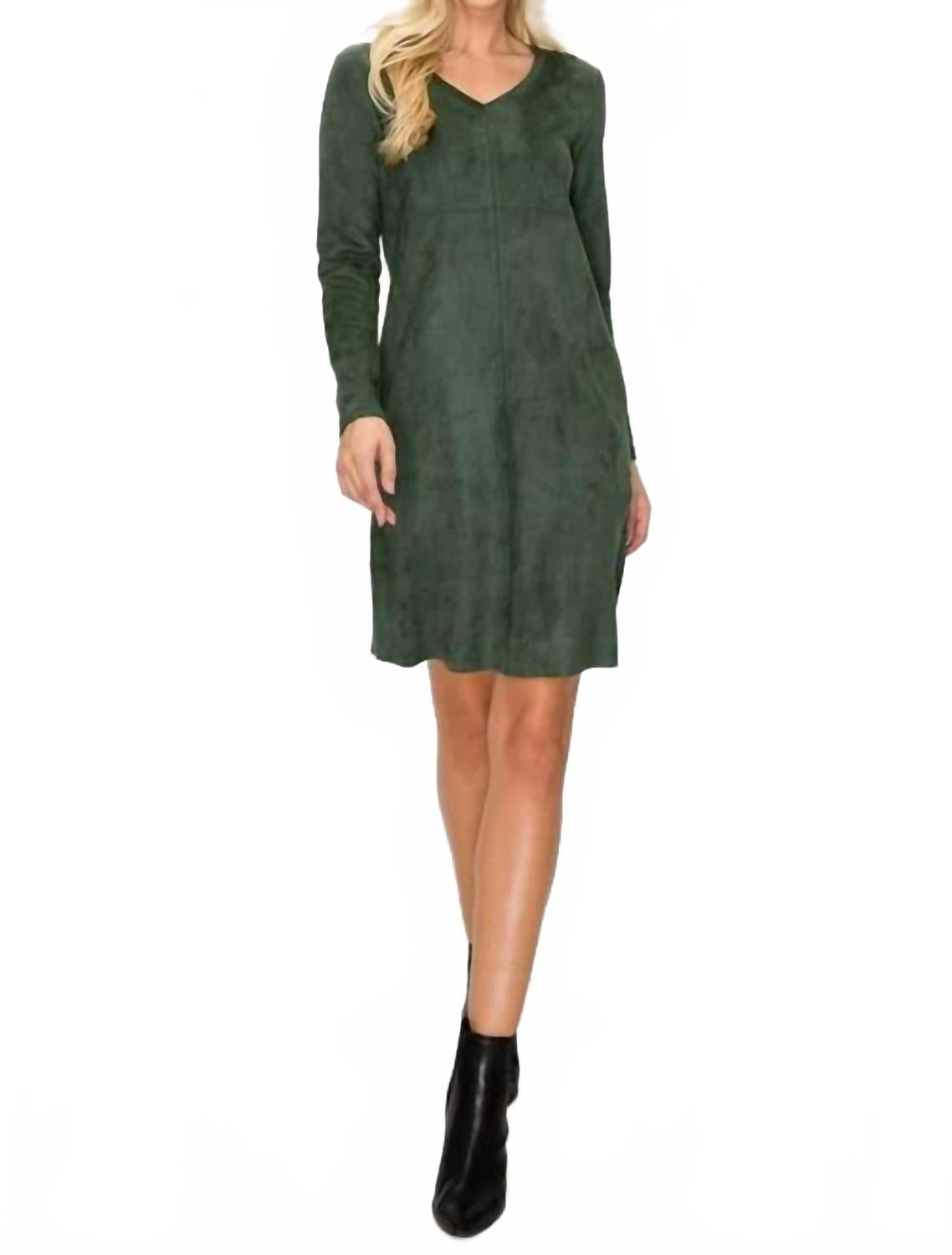 Aurora Suede V-Neck Dress In Hunter Green