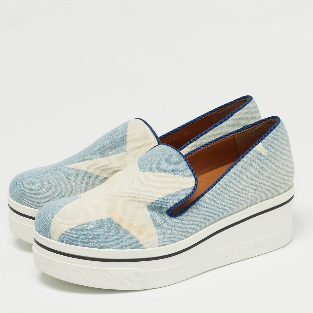 Stella McCartney Blue/Cream Denim Binx Slip On Sneakers Size 36