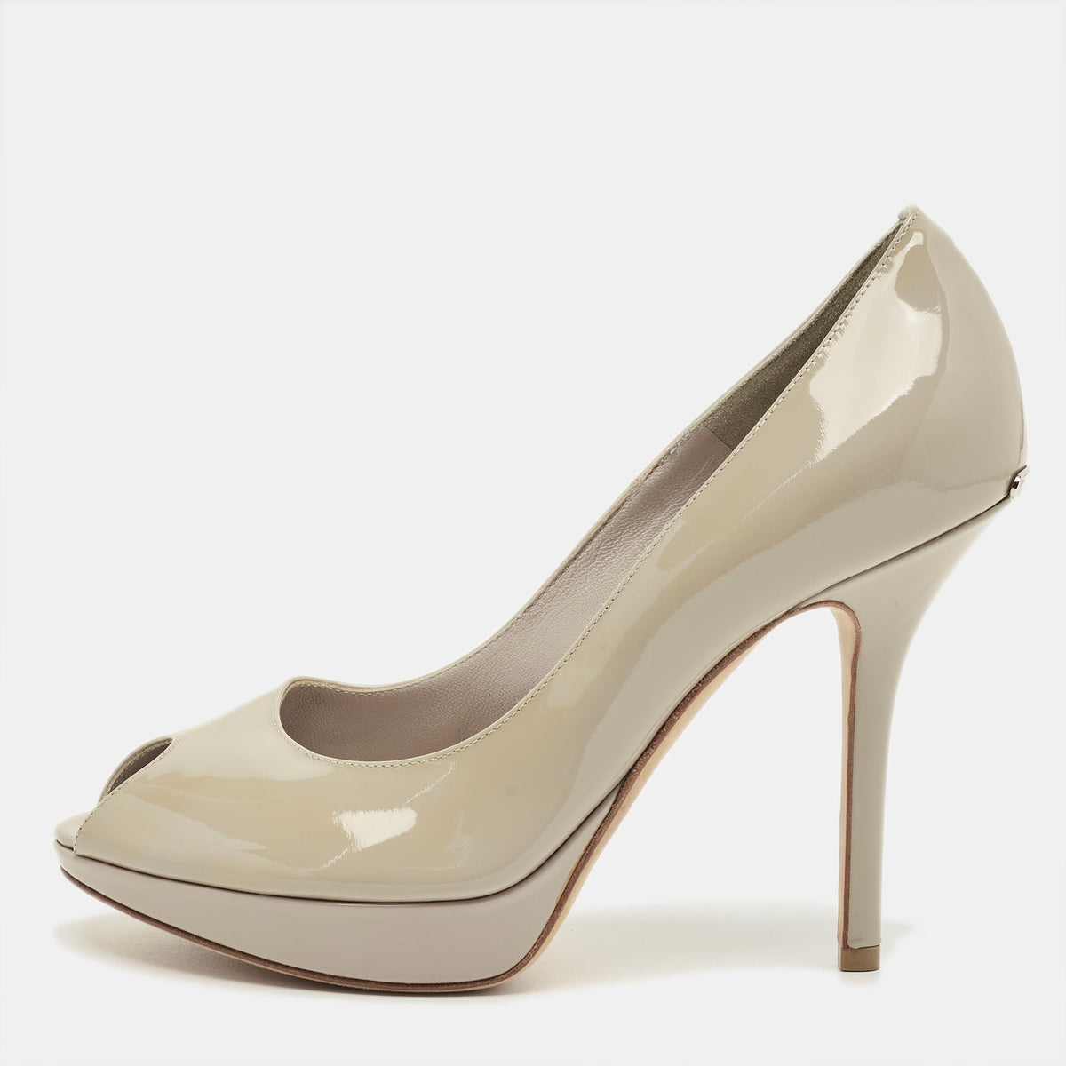Dior Grey Patent Leather Peep Toe Platform Pumps Size 36.5