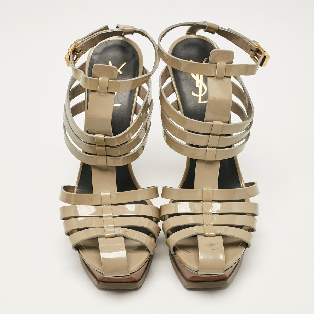 Saint Laurent Paris Size 39.5 Grey Patent Leather Ankle Strap Sandals