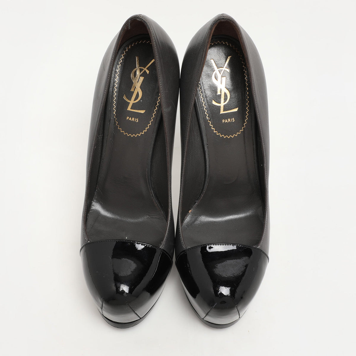 Saint Laurent Paris Grey/Black Leather Tribtoo Platform Pumps Size 38