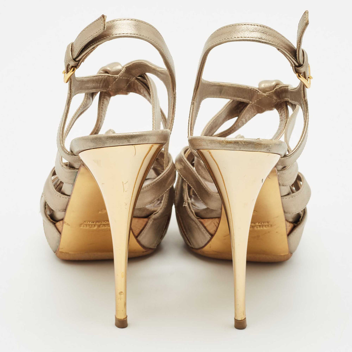 Miu Miu Metallic Leather Bow Ankle Strap Platform Sandals Size 41