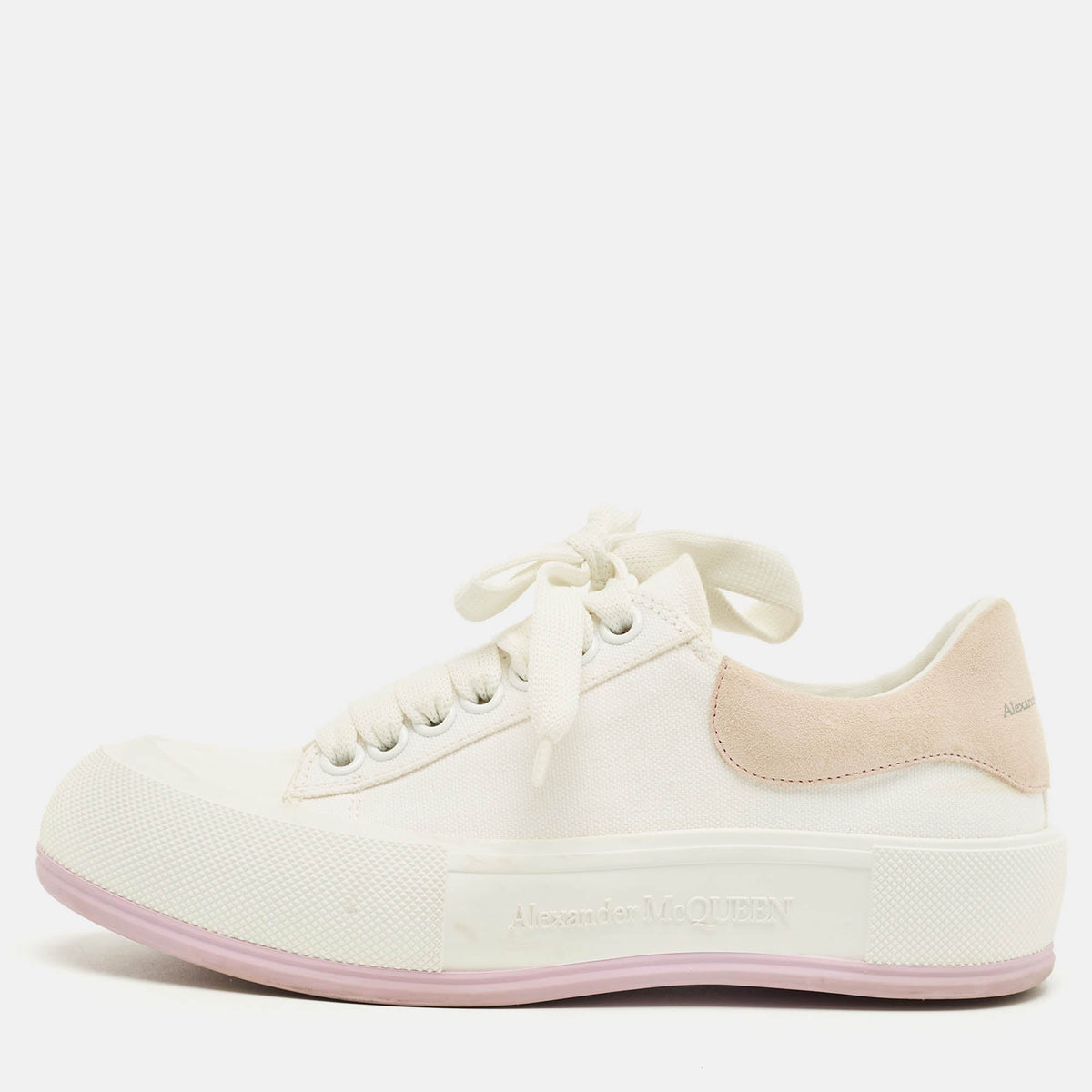 Alexander McQueen White/Beige Canvas and Suede Deck Plimsoll Lace Up Sneakers Size 37
