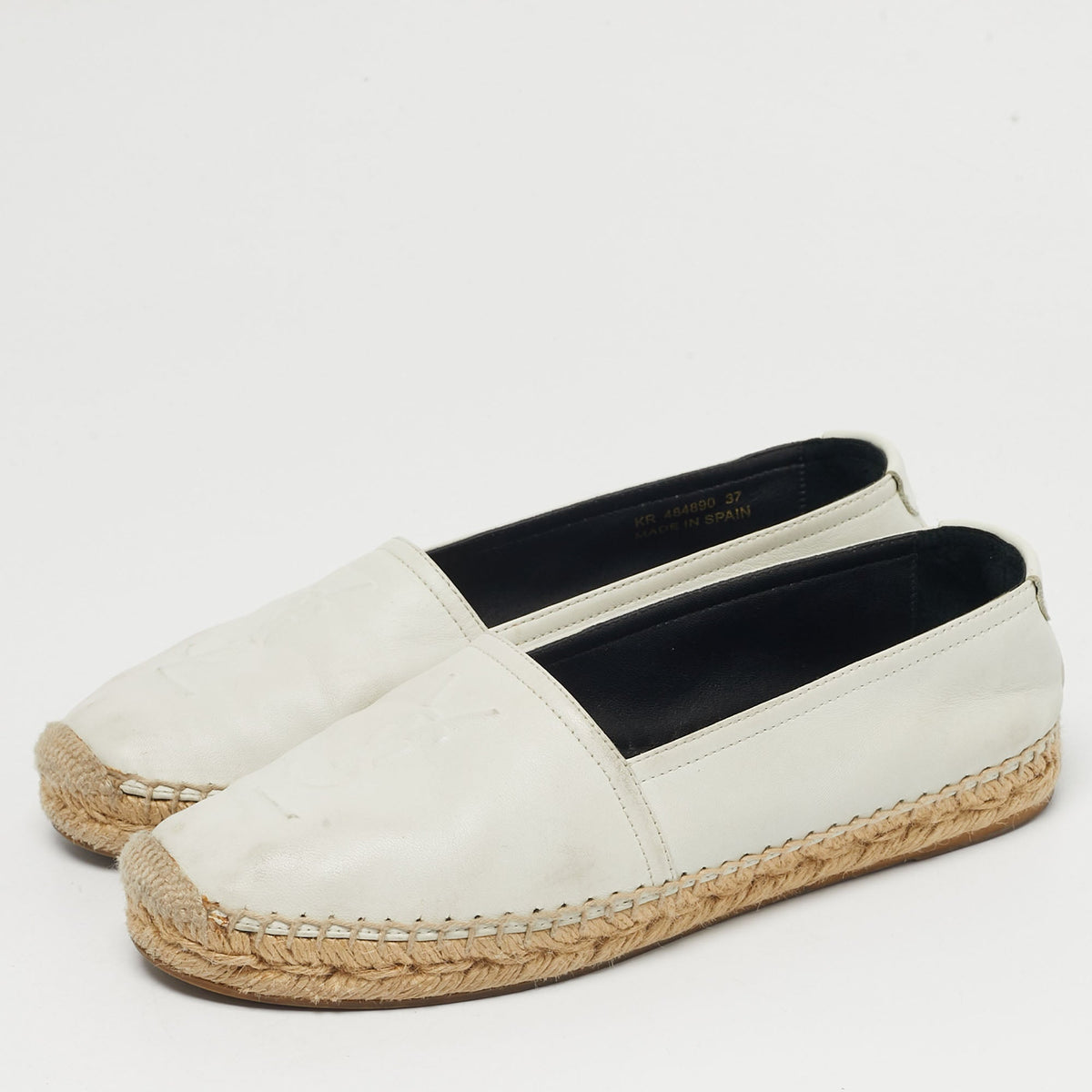 Saint Laurent Cassandre Size 37 White Leather Espadrille Flats
