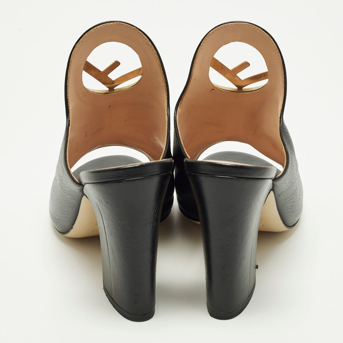 Fendi Size 38 Black Leather F Logo Mules