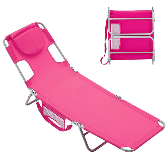 5-Position Adjustable Reclining Beach Lounge Chair - Portable Folding Sun Chair with Face and Arm Holes, Supports Up to 225 lbs for Patio Use