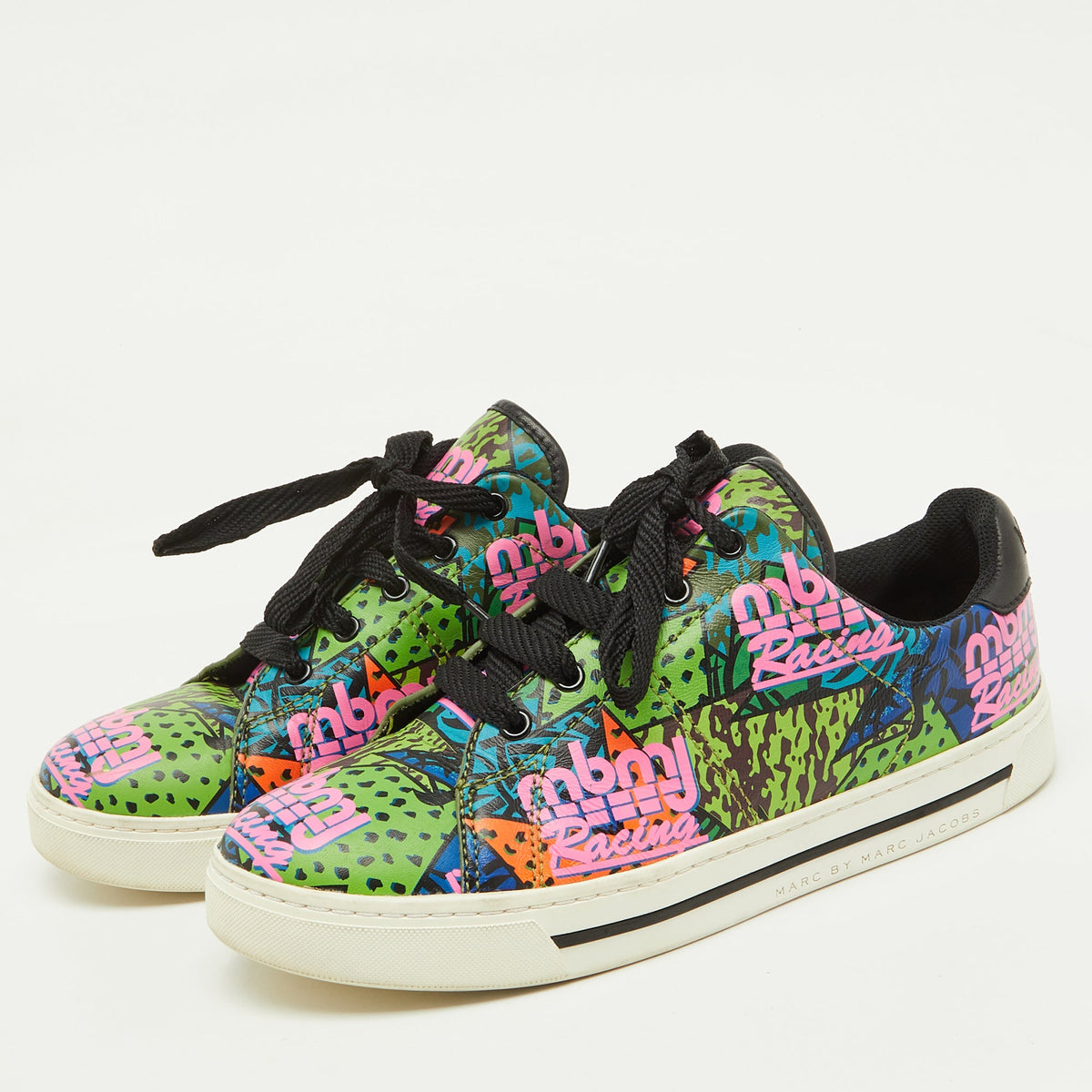 Marc by Marc Jacobs Multicolor Leather Graffiti Print Low Top Sneakers Size 39