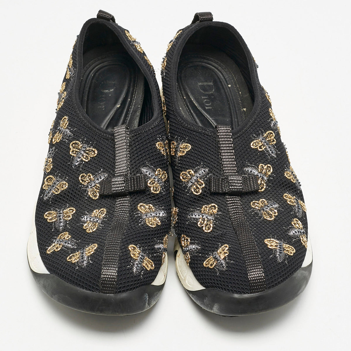 Dior Black Mesh Fusion Bee Embellished Slip On Sneakers Size 37.5