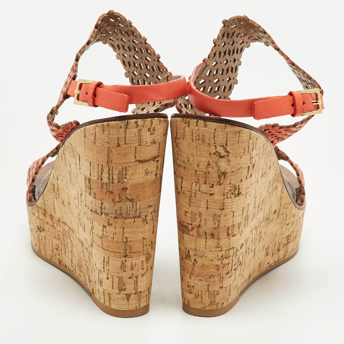 Tory Burch Daisy Size 41 Orange  Perforated Leather Wedge Sandals