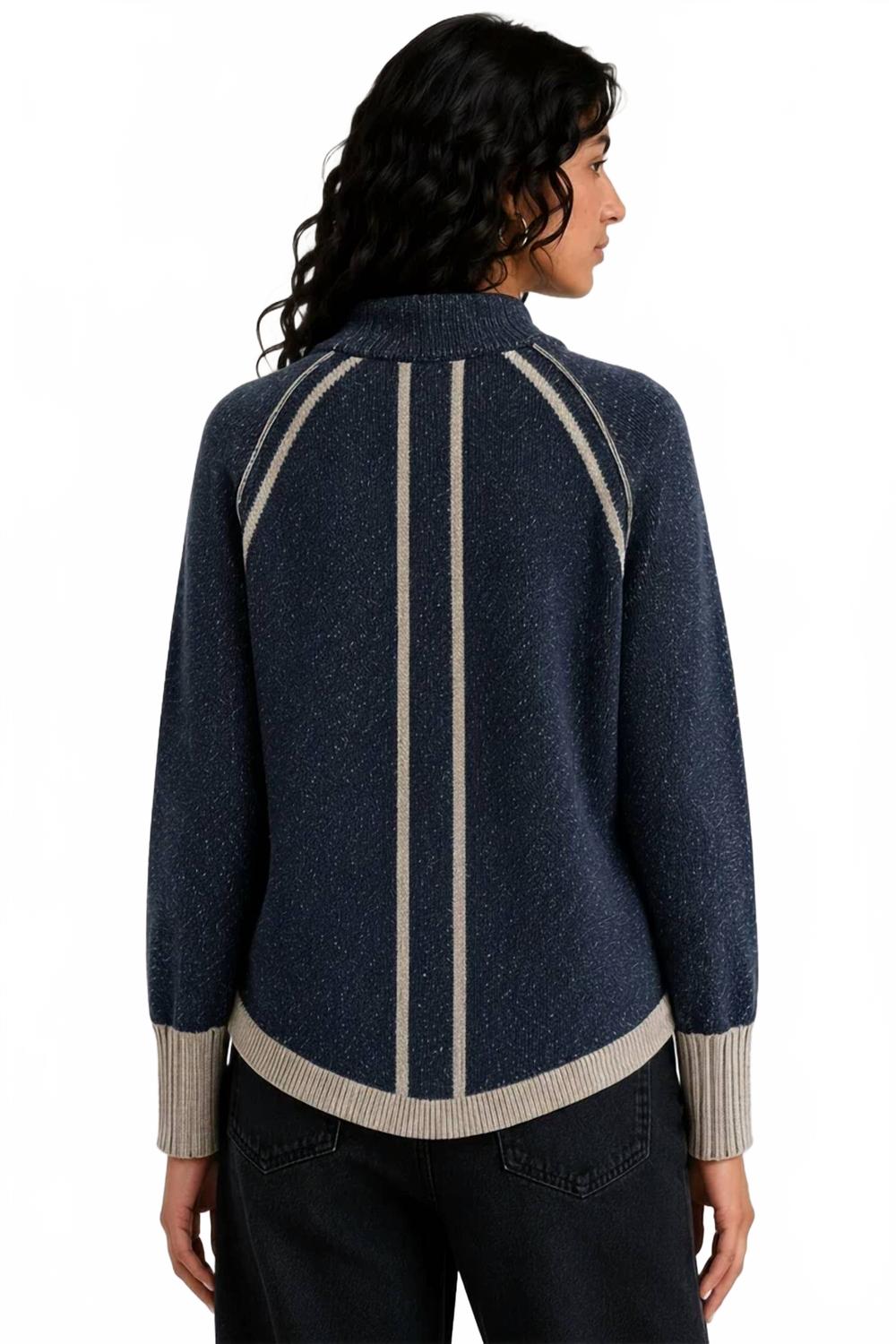 Two Tone Zip Up Cardigan In Denim