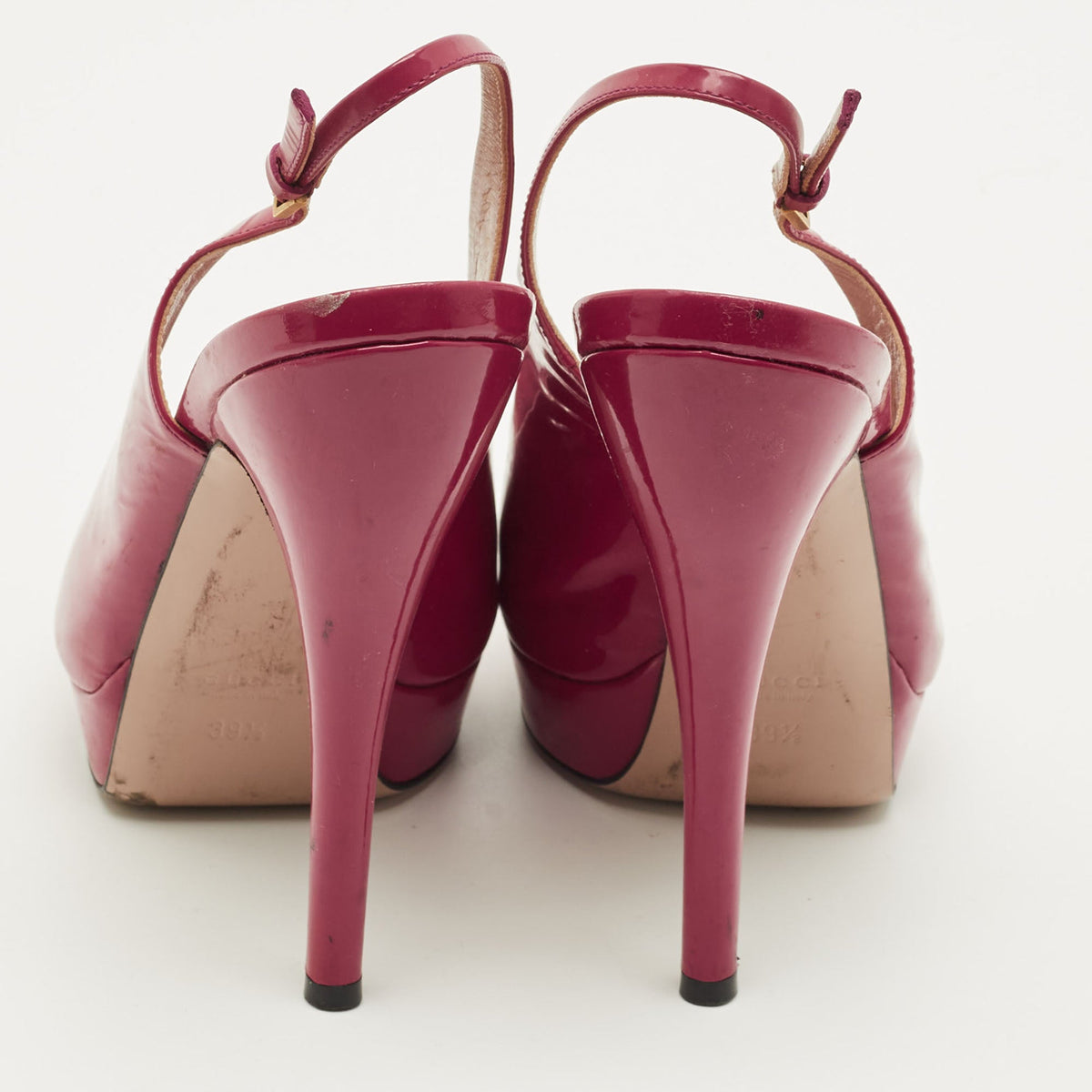 Gucci Size 39.5 Red Patent Leather Peep Toe Slingback Pumps