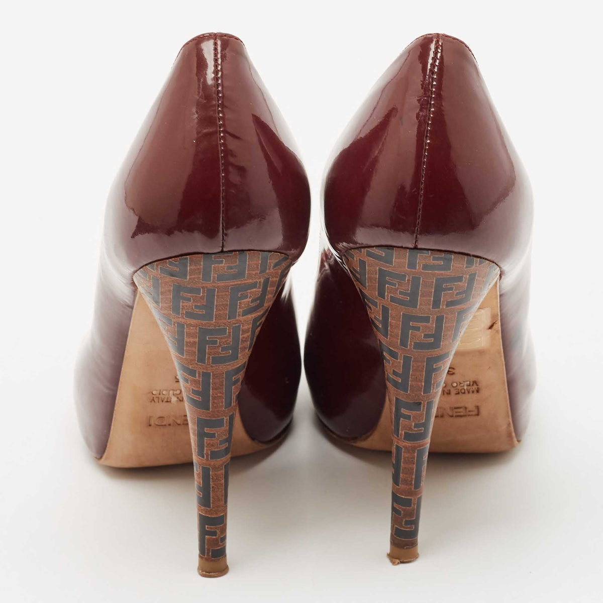 Fendi Burgundy Patent Leather Peep Toe Platform Pumps Size 35