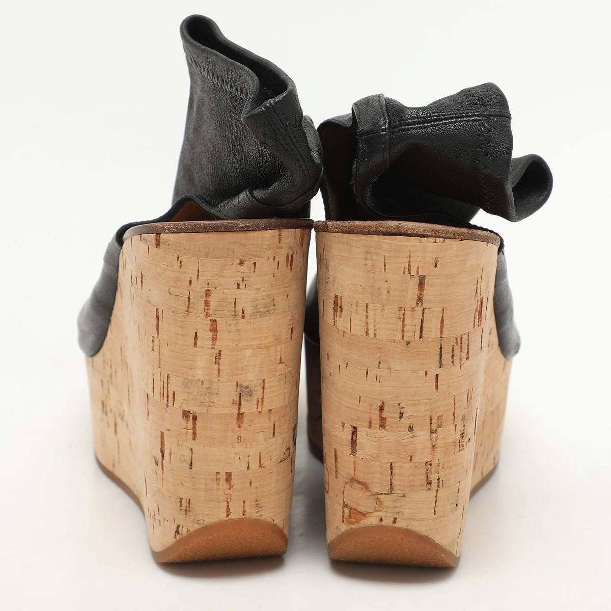 Chloe Black Leather Cork Wedge Cut Out Boots Size 38.5