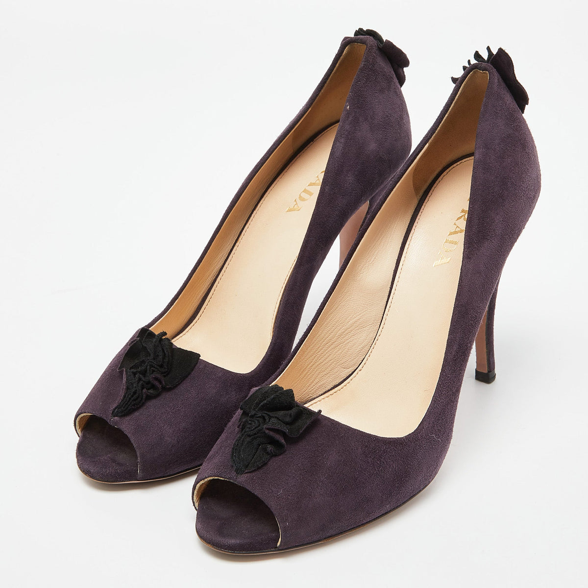 Prada Purple Suede Peep Toe Pumps Size 39