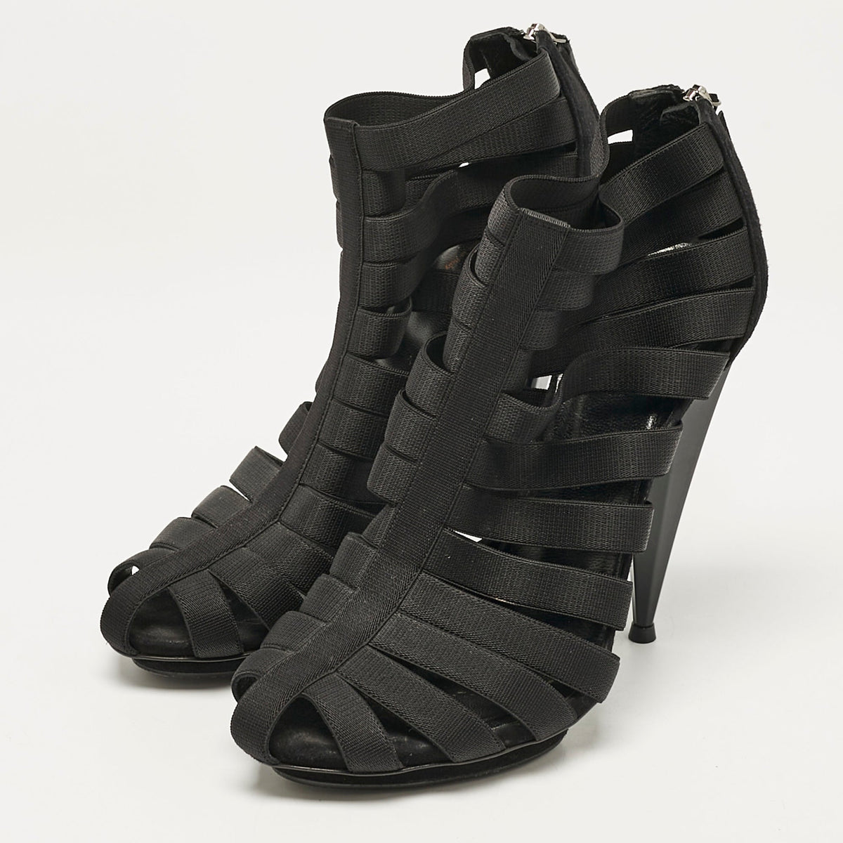 Gucci Black Elastic and Suede Strappy Ankle Booties Size 38.5