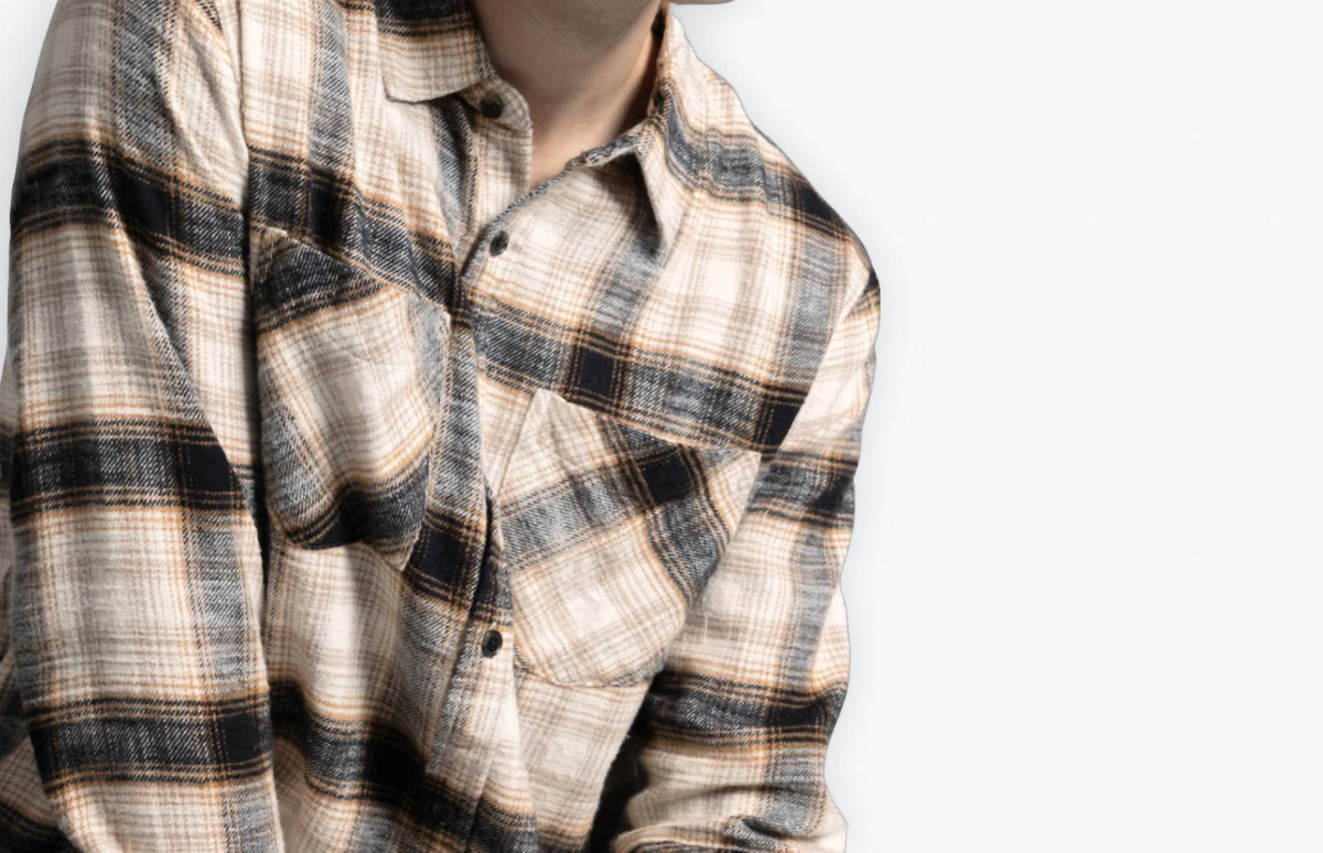 He's Got The Look Flannel Shirt In Sand Black Plaid