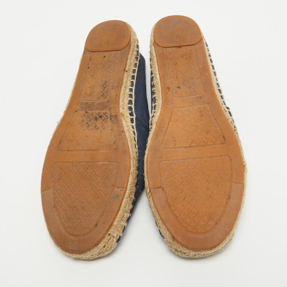 Tory Burch Blue Canvas Weston Espadrille Flats Size 37.5