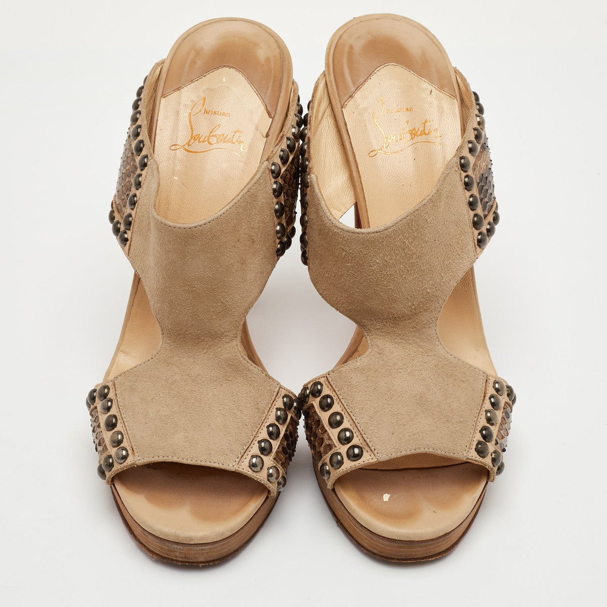 Christian Louboutin Hassaneta Size 38.5 Beige Leather and Suede Platform Sandals