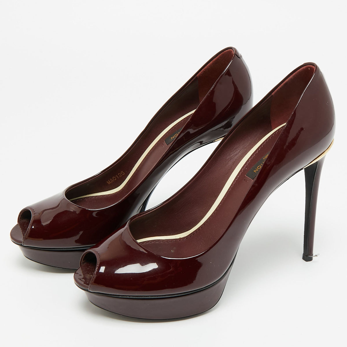 Louis Vuitton Oh Really! Size 37.5 Burgundy Patent Leather Platform Pumps