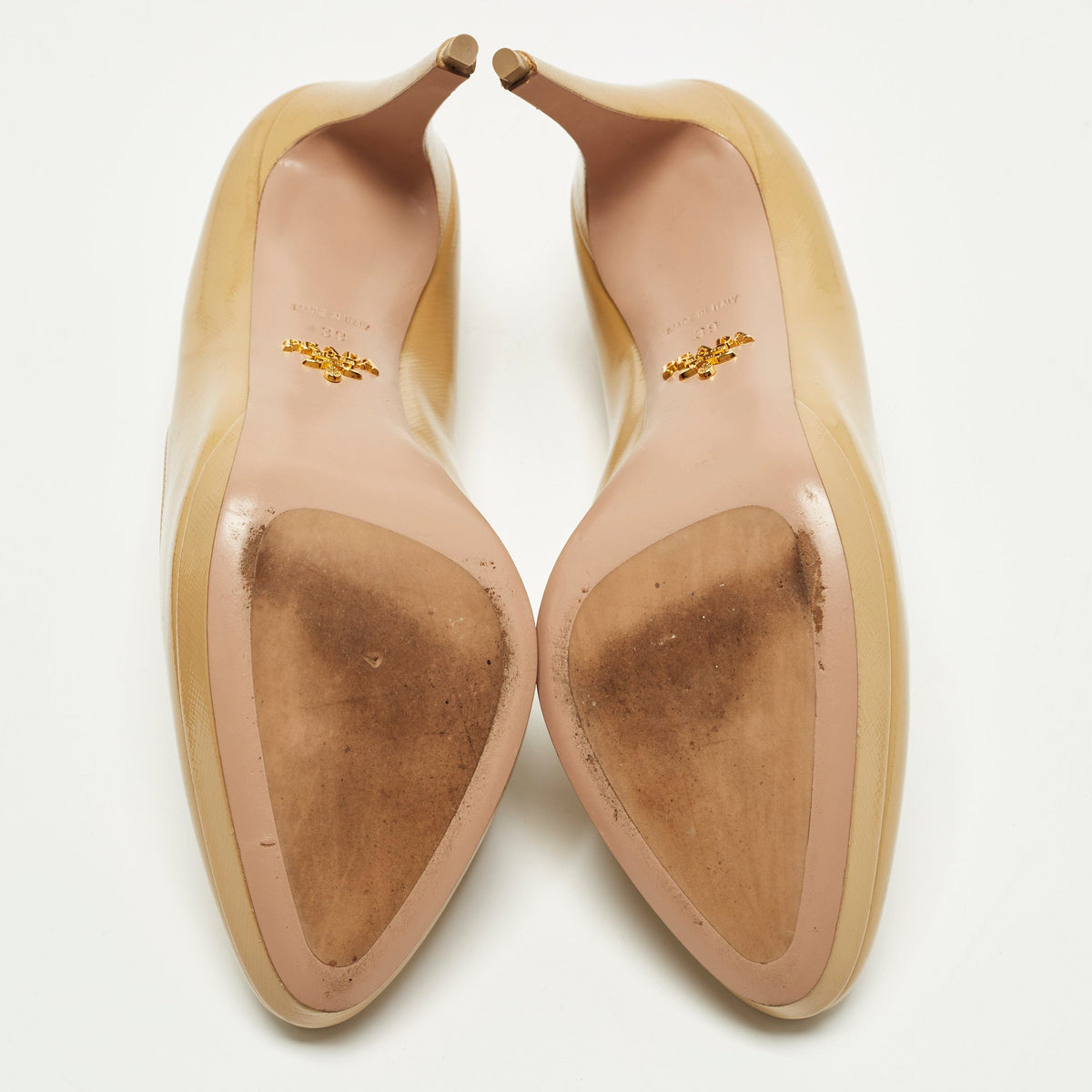 Prada Size 39 Beige Saffiano Leather Platform Pumps