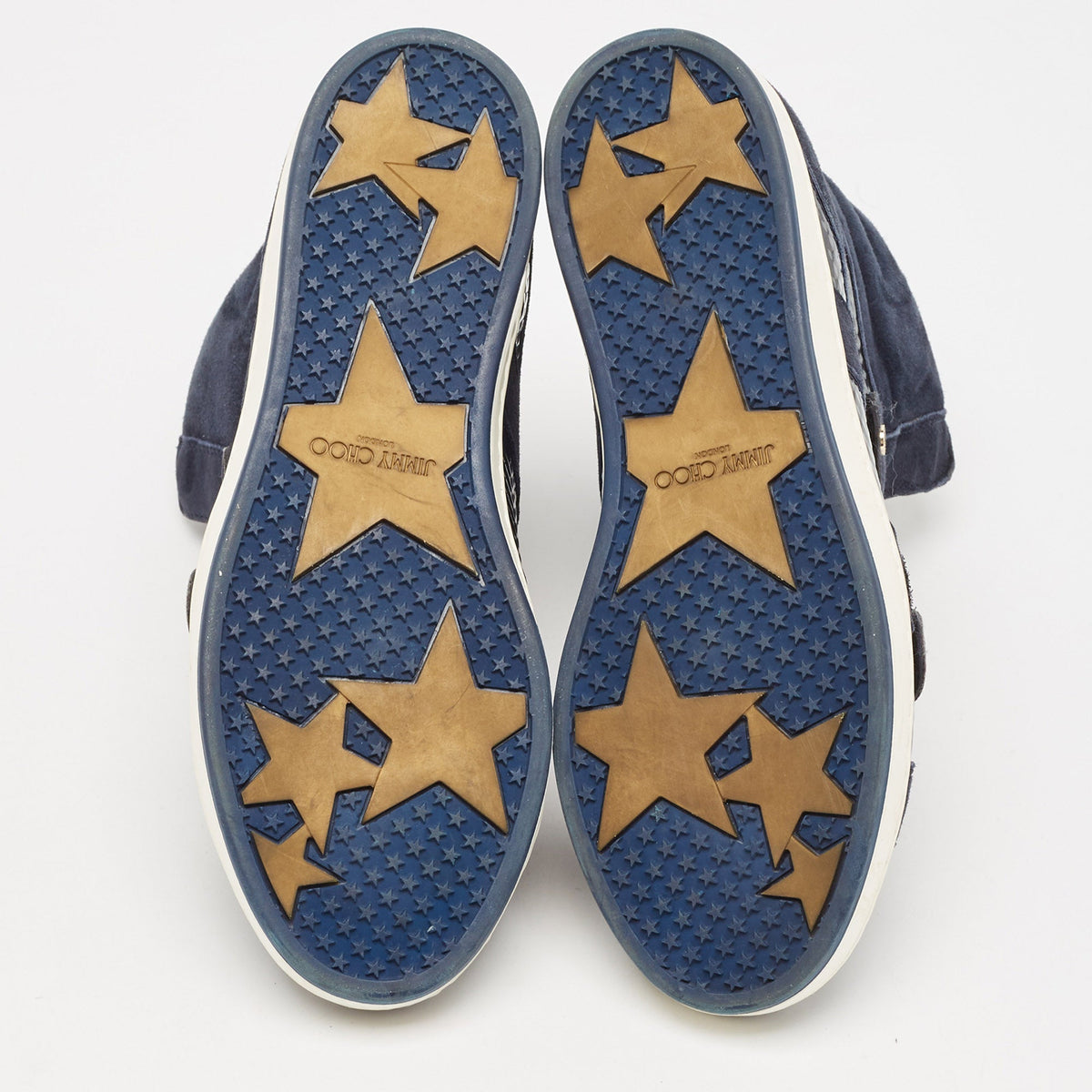 Jimmy Choo Navy Blue Suede and Patent Yazz High Top Sneakers Size 36.5