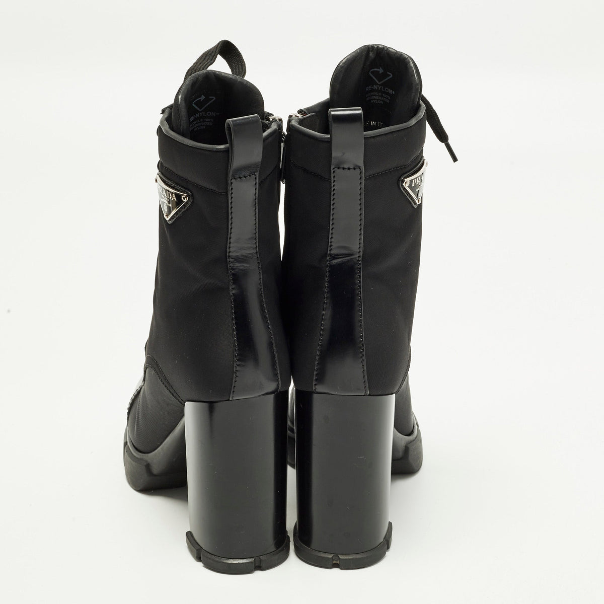 Prada Monolith Size 38 Black Leather Nylon Ankle Length Boots