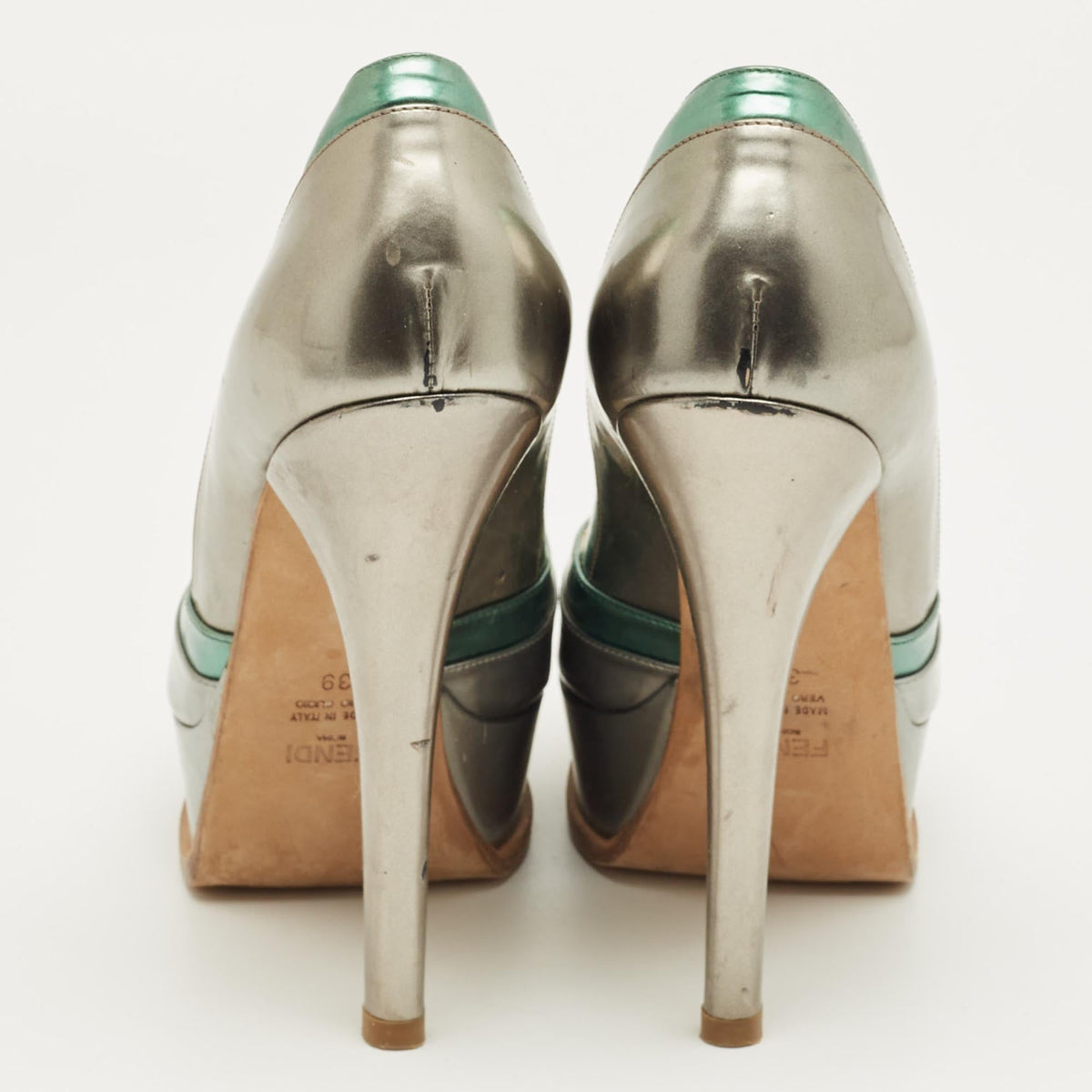 Fendi Multicolor Leather Fendista Peep Toe Platform Pumps Size 39