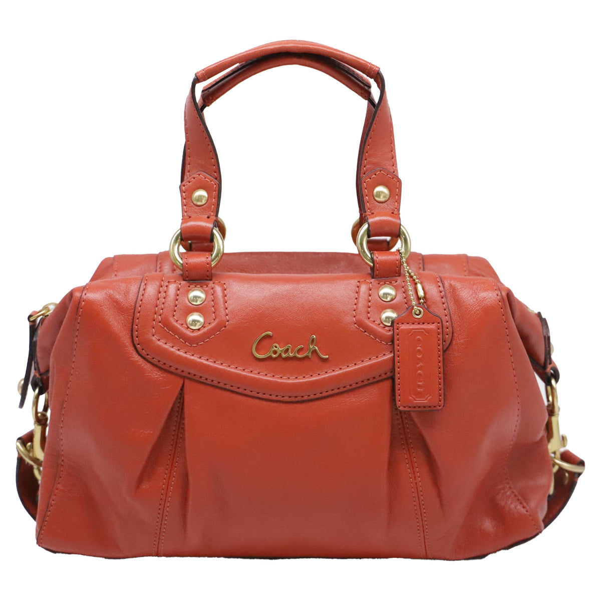Coach Ashley Satchel Handbag in Rust Orange Leather