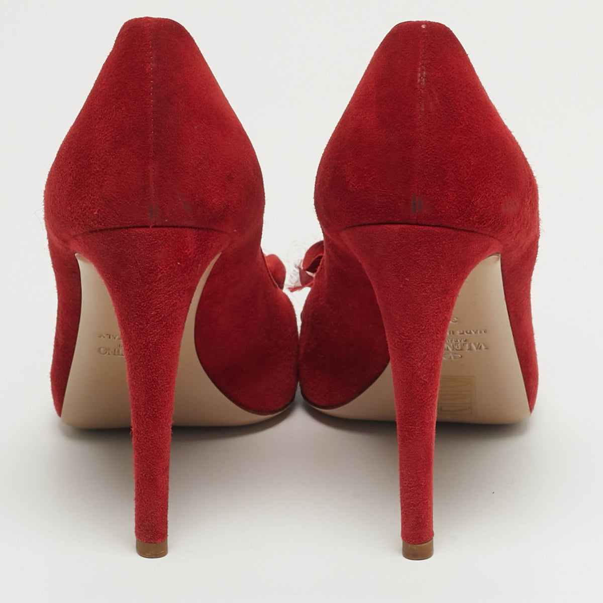 Valentino Rose Applique Size 39 Red Suede Peep Toe Pumps