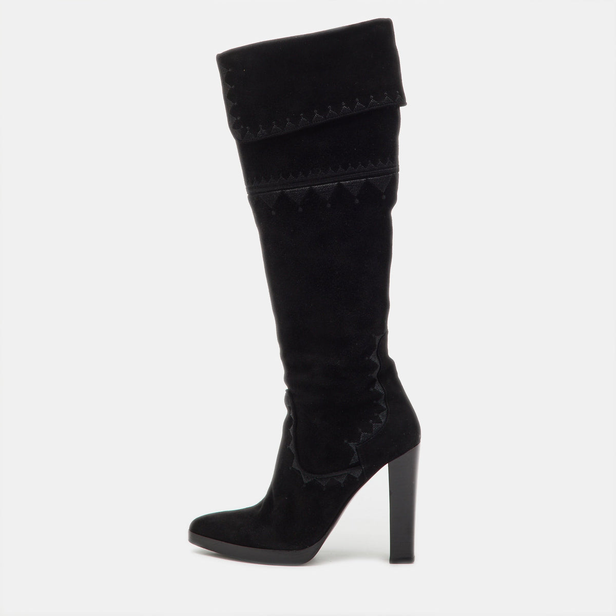 Hermes Black Suede Crusader Embroidered Knee Length Boots Size 36.5