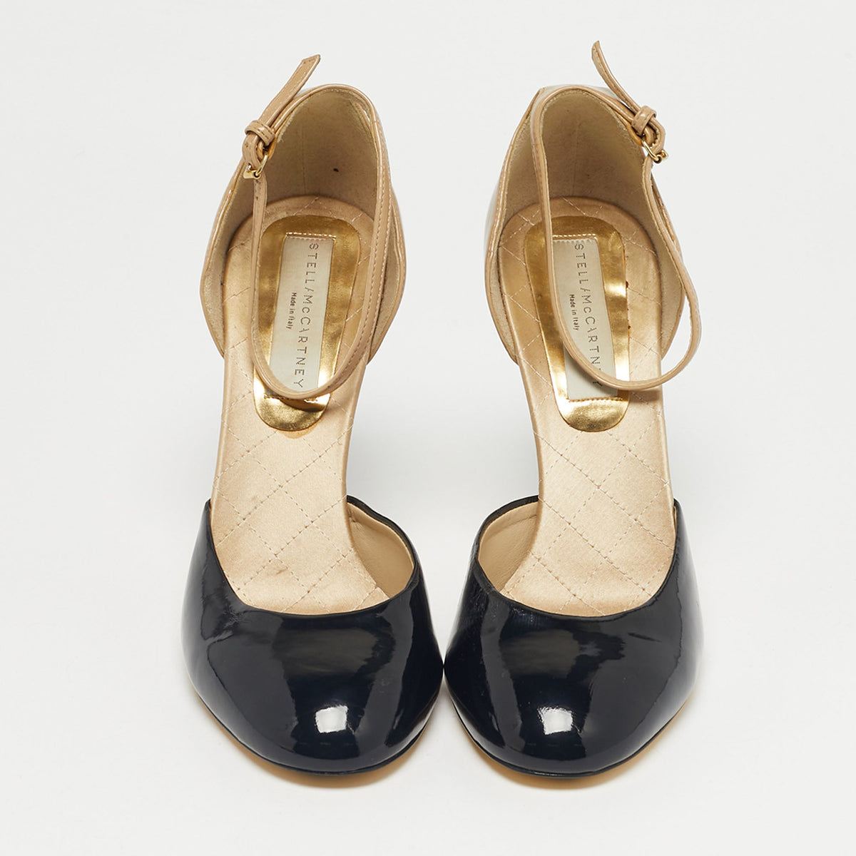Stella McCartney Black/Beige Patent Leather D'orsay Ankle Strap Pumps Size 38