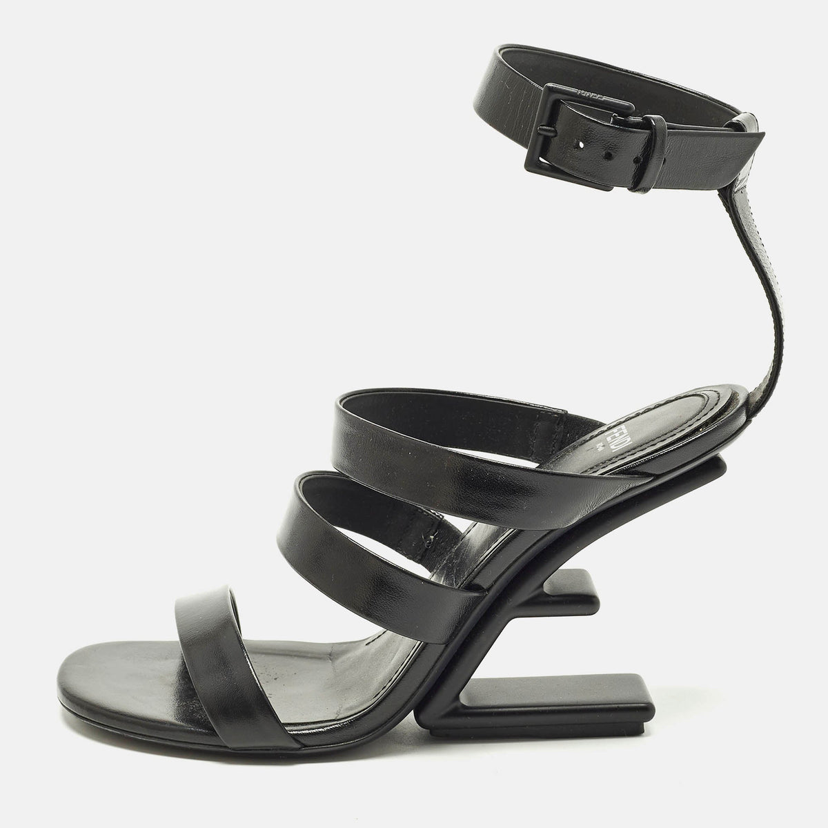 Fendi Size 36 Black Leather Wedge Strappy Sandals