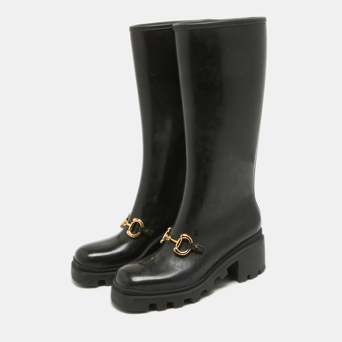 Gucci Black Rubber Horsebit Rain Boots Size 40