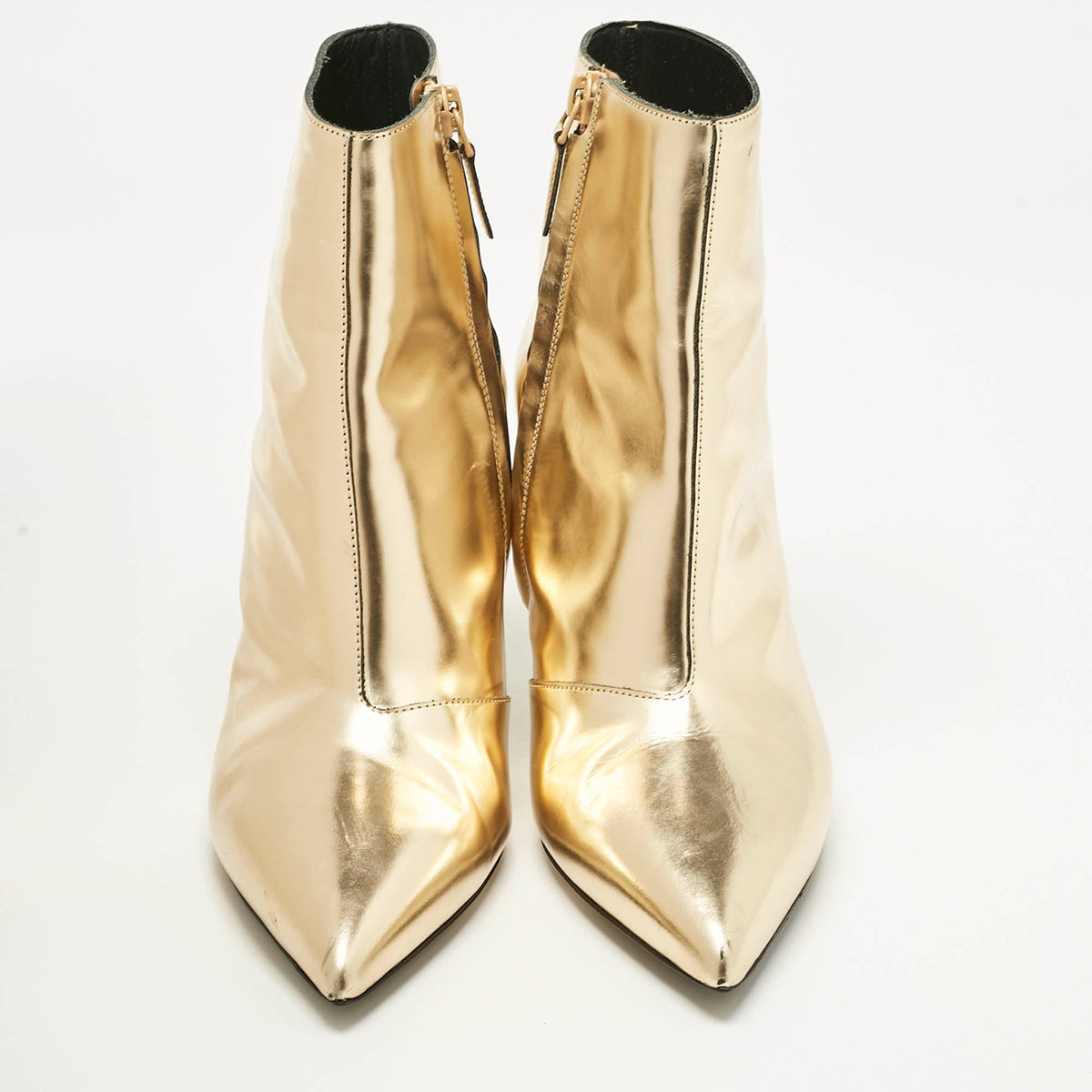 Balenciaga Gold Leather Pointed Toe Ankle Length Boots Size 38