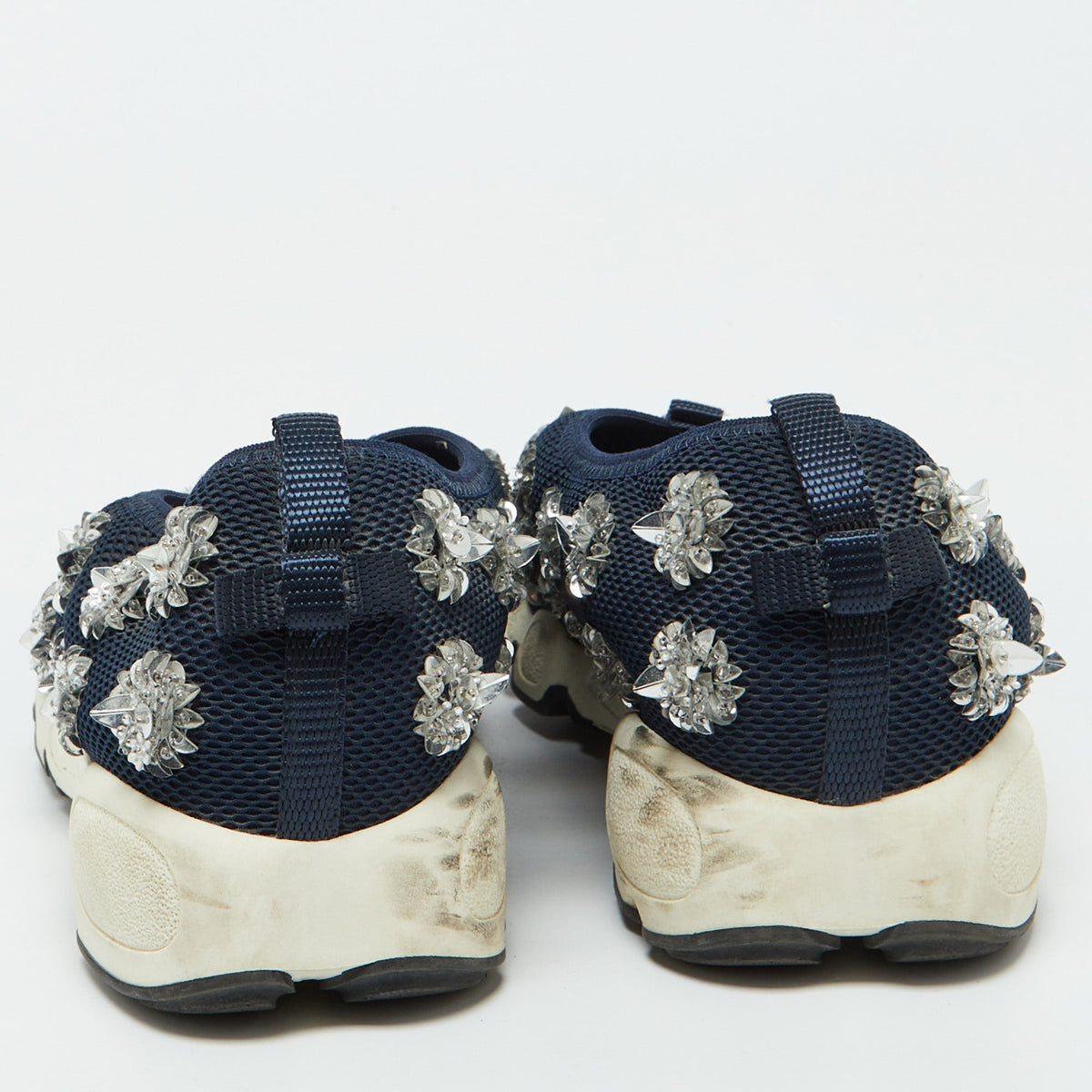 Dior Navy Blue Mesh Fusion Embellished Slip On Sneakers Size 39