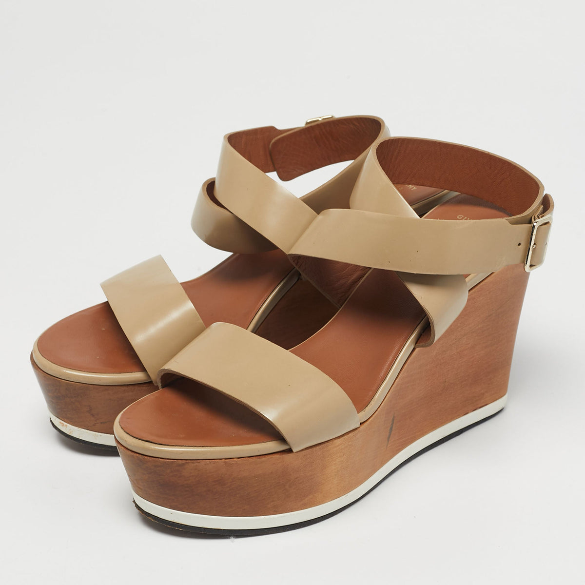 Givenchy Beige Leather Platform Wedge Sandals Size 39.5