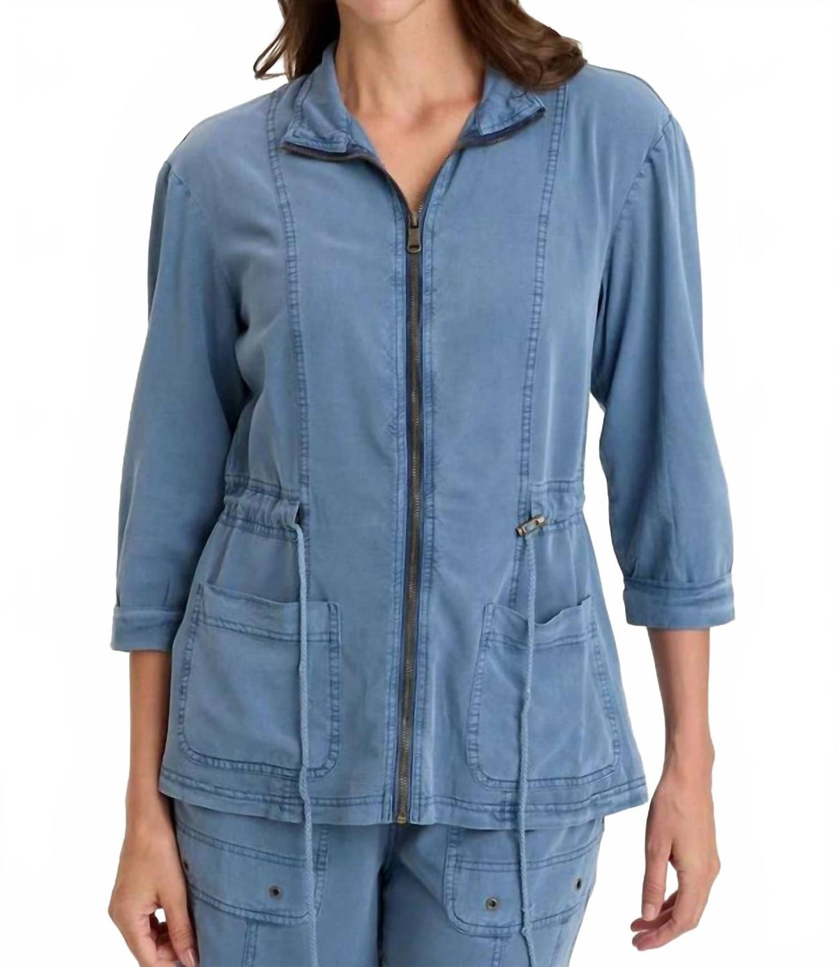 Jameson Utility-Styled Zip Up Jacket In Saturated Stone Blue