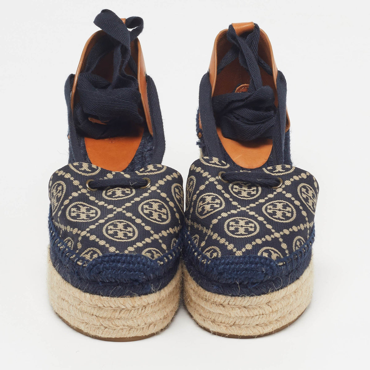 Tory Burch Size 38.5 Blue Denim Wedge Espadrille Sandals